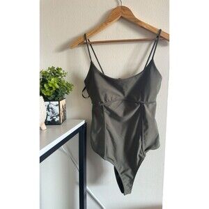 Minimalist Pistachio Green Corset Bodysuit L Scoop Neck Spaghetti Strap